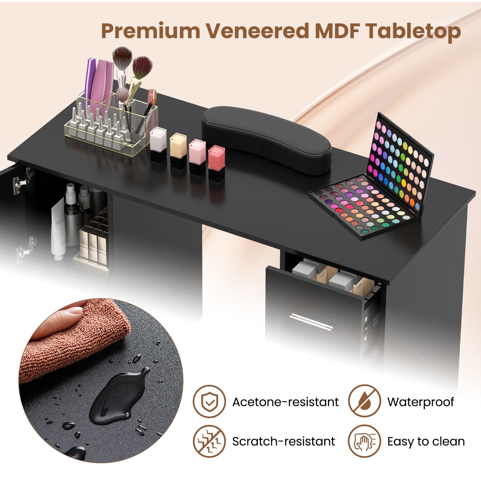 Wooden Manicure Table Nail Desk with Drawers Wrist Rest, Black Office Desks at Gallery Canada