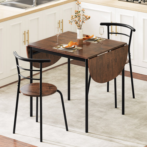 3 Pieces Dining Set with 2 Chairs and Modern Kitchen Table for Small Space, Brown
