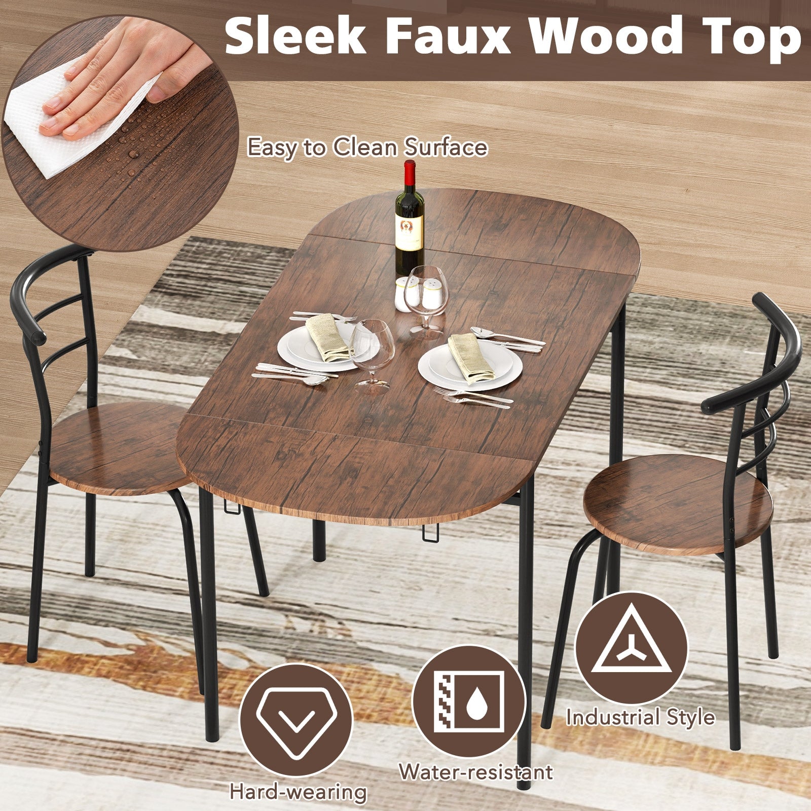 3 Pieces Dining Set with 2 Chairs and Modern Kitchen Table for Small Space, Brown Dining Room Sets at Gallery Canada