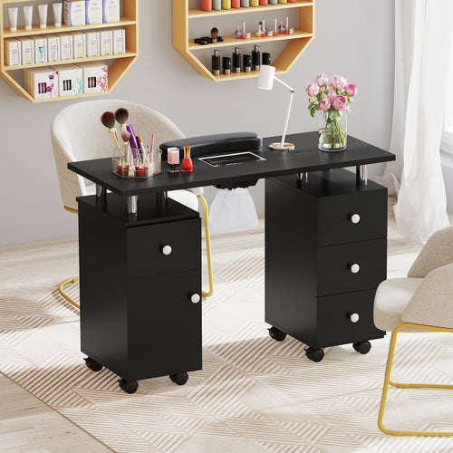 Manicure Table Nail Desk with Electric Dust Collector and 3 Dust Bags, Black