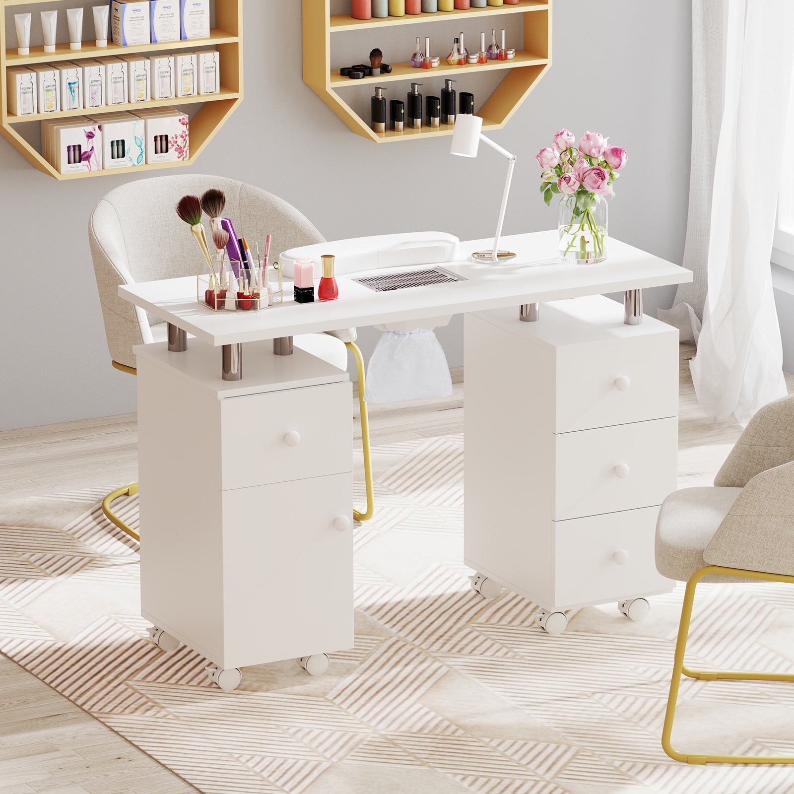 Manicure Table Nail Desk with Electric Dust Collector and 3 Dust Bags, White Massage at Gallery Canada