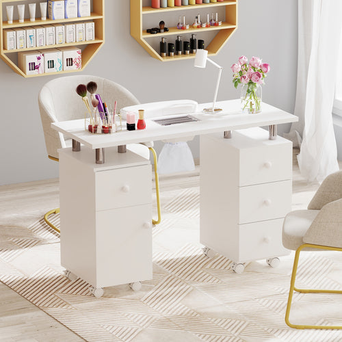 Manicure Table Nail Desk with Electric Dust Collector and 3 Dust Bags, White