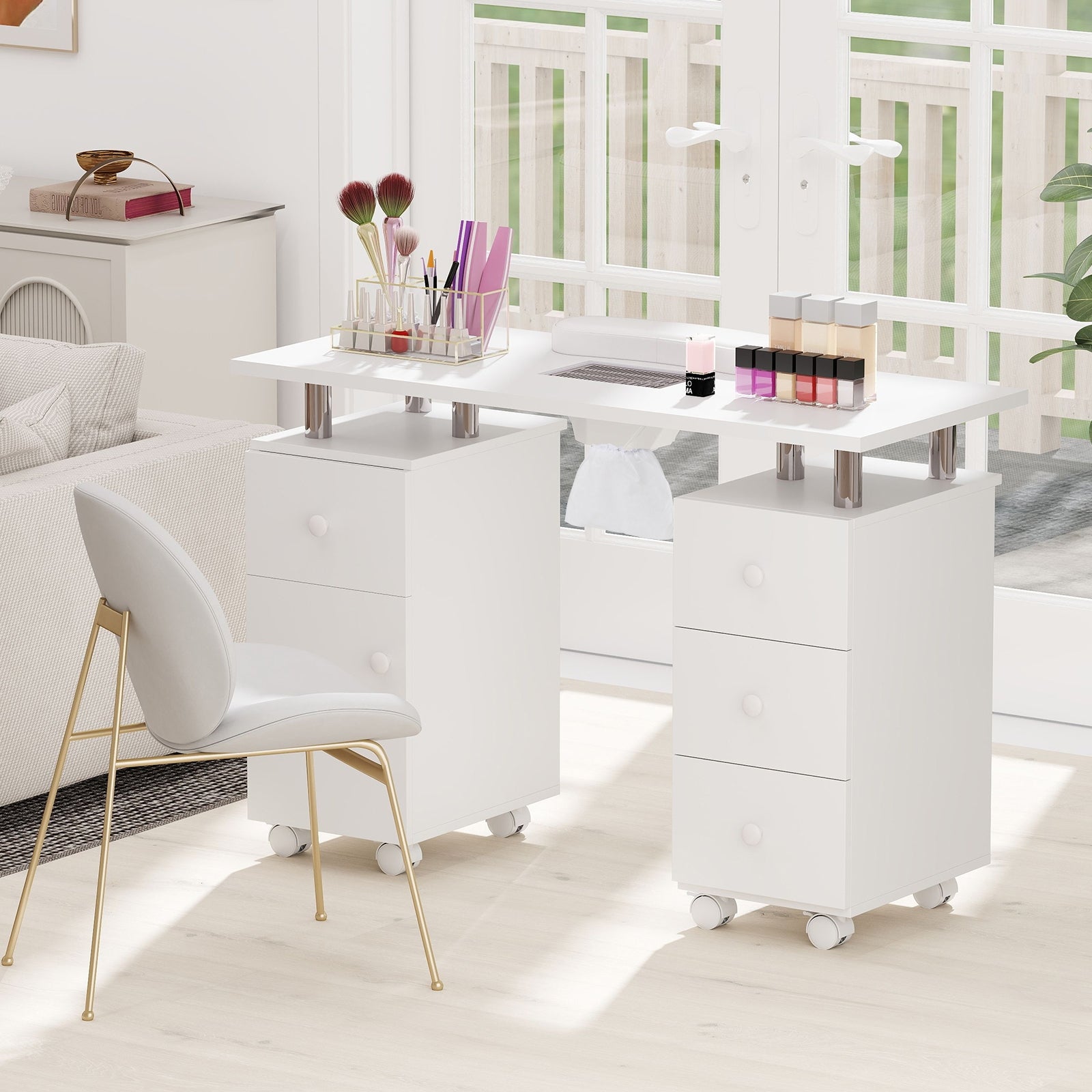 Manicure Table Nail Desk with Electric Dust Collector and 3 Dust Bags, White Massage at Gallery Canada