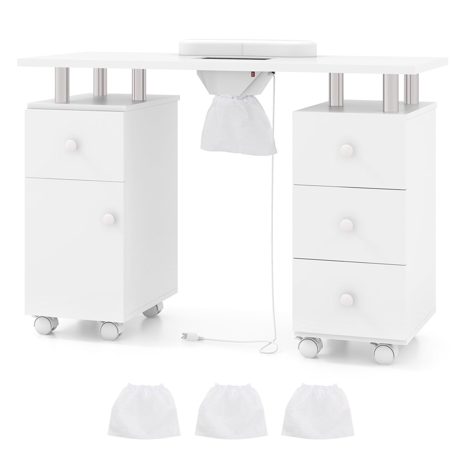 Manicure Table Nail Desk with Electric Dust Collector and 3 Dust Bags, White Massage White at Gallery Canada