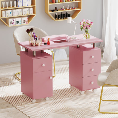 Manicure Table Nail Desk with Electric Dust Collector and 3 Dust Bags, Pink