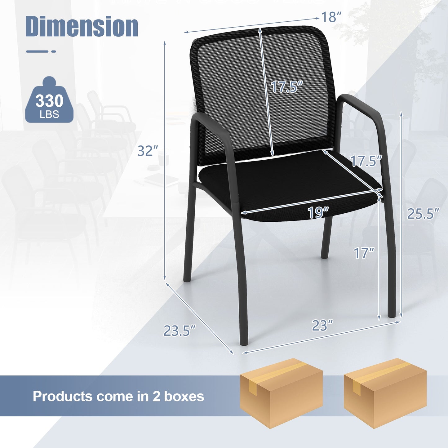 Waiting Room Chair Set of 2 Office Guest Chairs with Ergonomic Mesh Backrest, Black Conference Chairs   at Gallery Canada