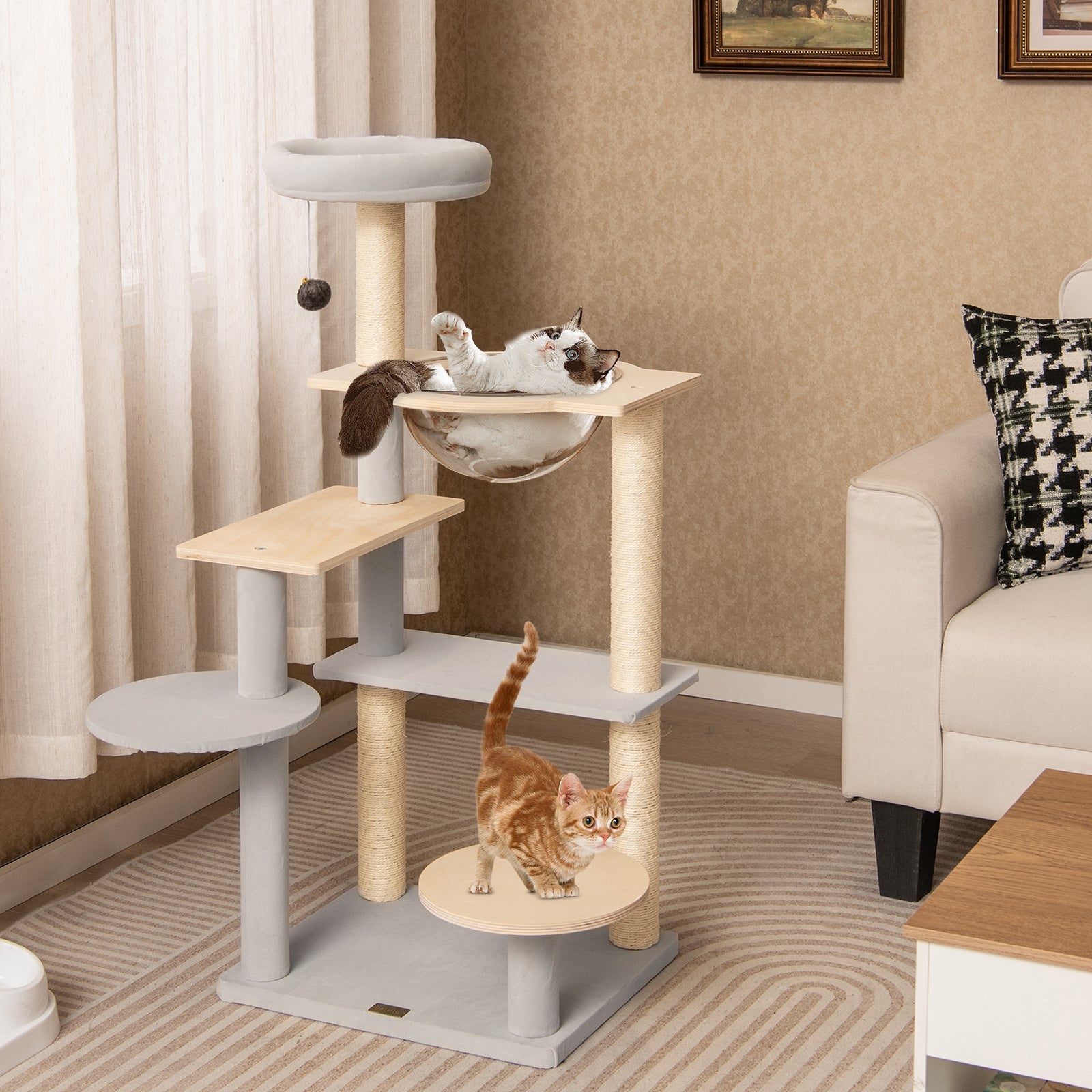Modern Cat Tree 44 Inch Multi-level Cat Tower with Removable Padded Top Perch, Natural Cat Trees Condos & Scratchers at Gallery Canada