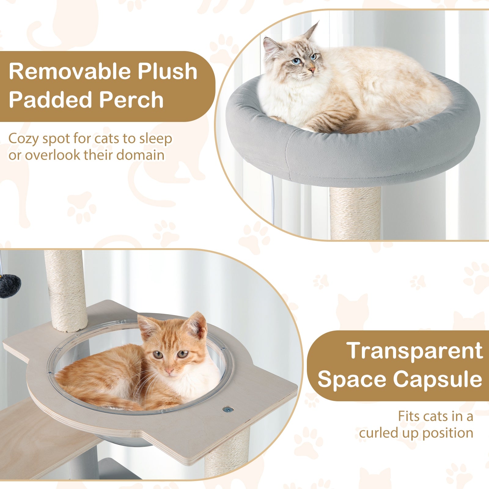 Modern Cat Tree 44 Inch Multi-level Cat Tower with Removable Padded Top Perch, Natural Cat Trees Condos & Scratchers at Gallery Canada
