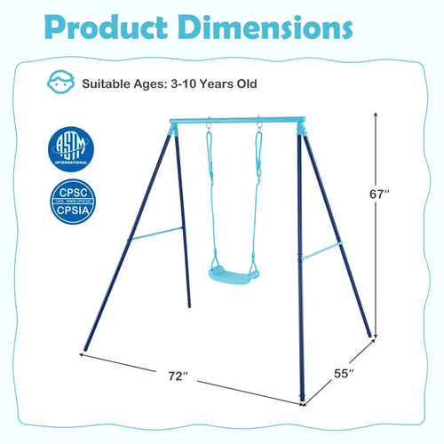 Outdoor Heavy Duty Metal Toddler Swing Set with Stand, Blue