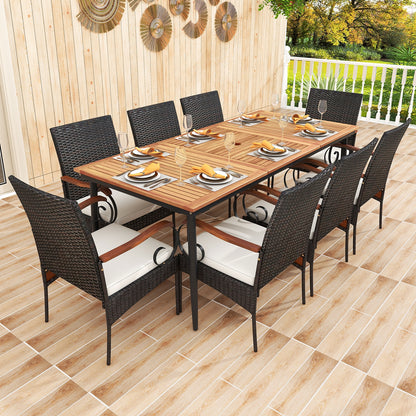 79 Inch Outdoor Dining Table and 8 Rattan-woven Dining Chairs with Acacia Wood Tabletop, Natural Patio Dining Sets   at Gallery Canada