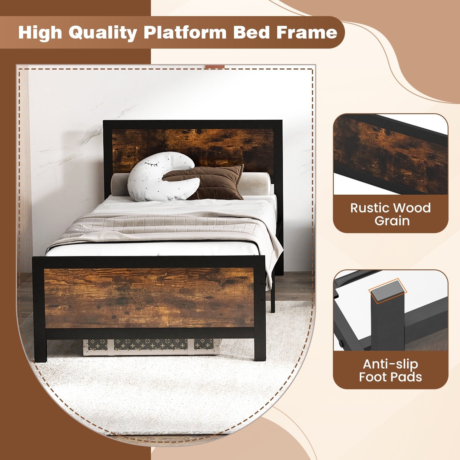 Metal Bed Frame with Headboard and Footboard-Twin Size Simple Bed Frame at Gallery Canada