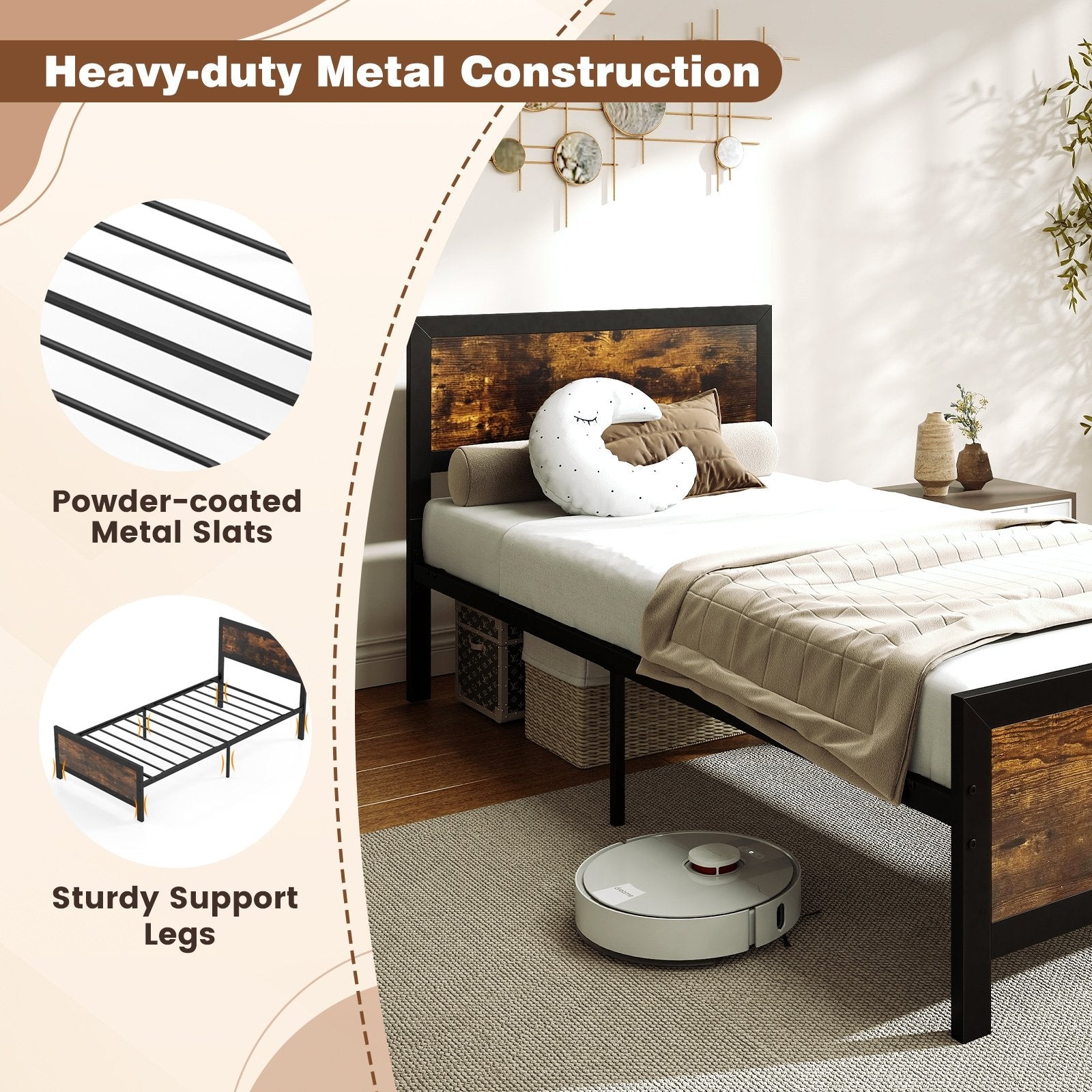 Metal Bed Frame with Headboard and Footboard-Twin Size Simple Bed Frame at Gallery Canada