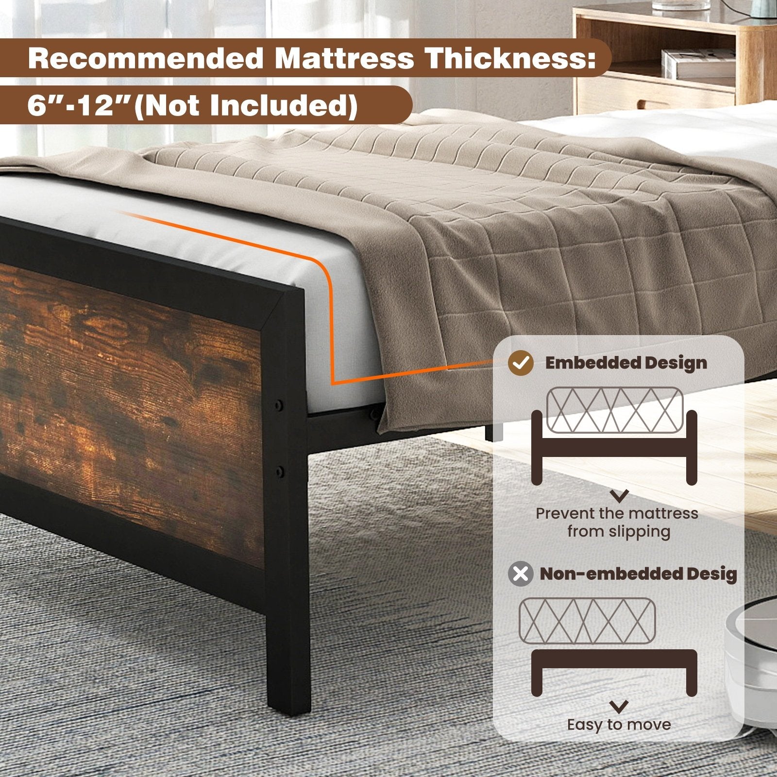 Metal Bed Frame with Headboard and Footboard-Twin Size Simple Bed Frame at Gallery Canada