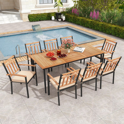 9-Piece Patio Dining Set with 8 Wooden Armchairs, Natural Patio Dining Sets   at Gallery Canada