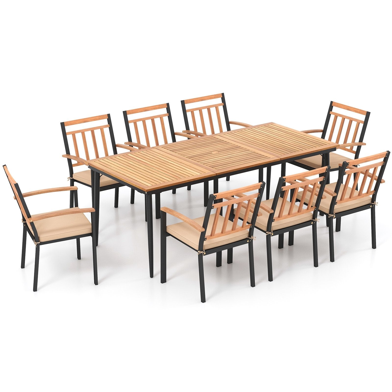 9-Piece Patio Dining Set with 8 Wooden Armchairs, Natural Patio Dining Sets Natural  at Gallery Canada