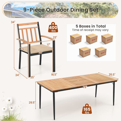 9-Piece Patio Dining Set with 8 Wooden Armchairs, Natural Patio Dining Sets   at Gallery Canada