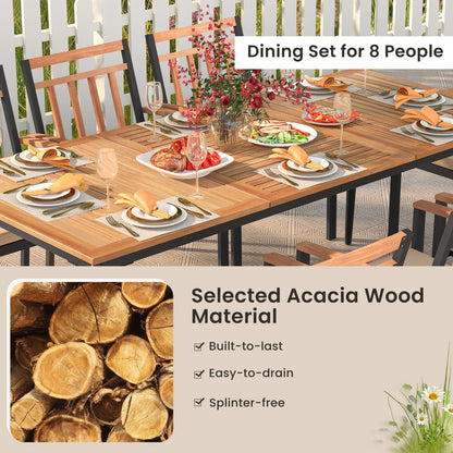 9-Piece Patio Dining Set with 8 Wooden Armchairs, Natural Patio Dining Sets   at Gallery Canada