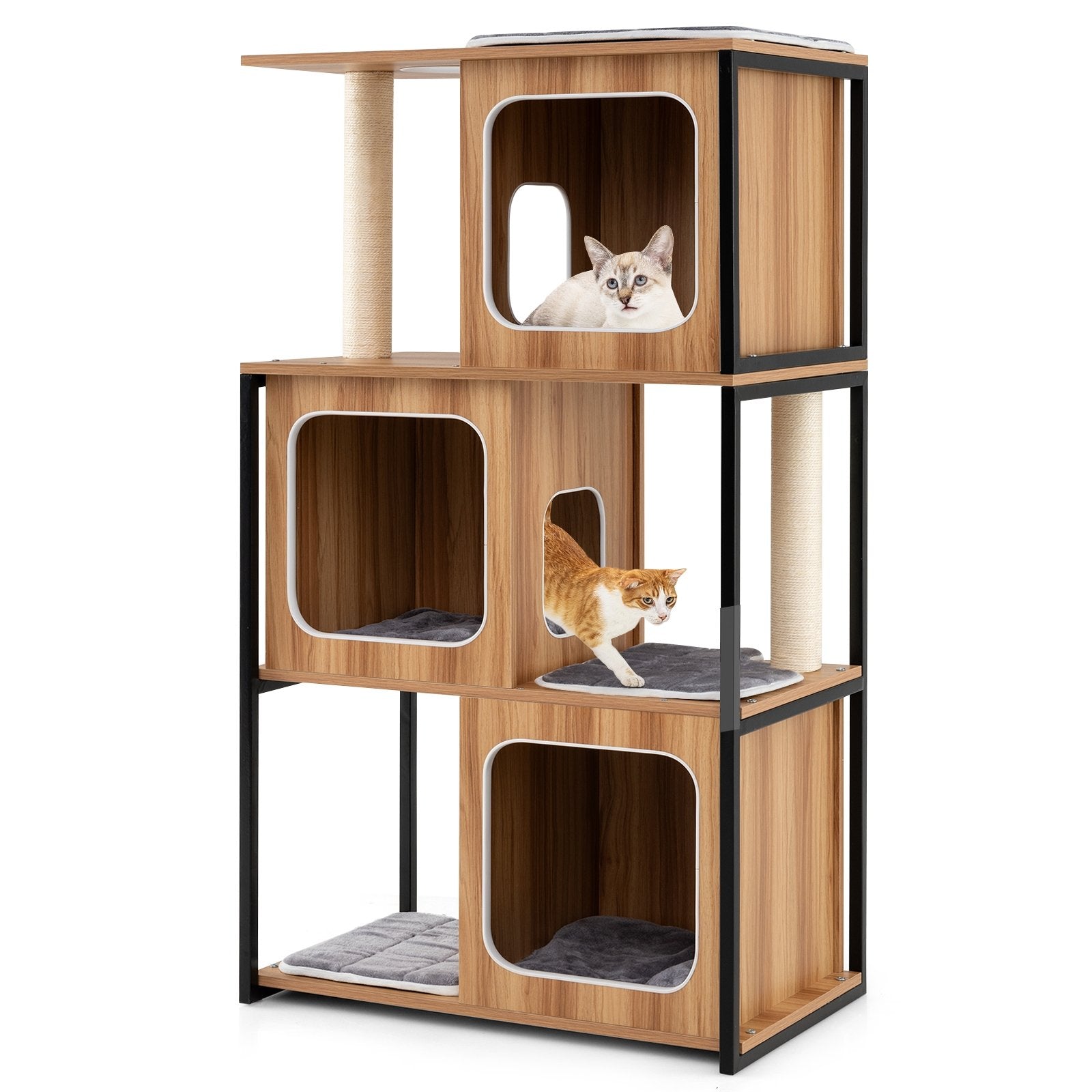 Modern Cat Tree Cat House with Metal Frame and Scratching Posts, Natural Cat Trees Condos & Scratchers at Gallery Canada