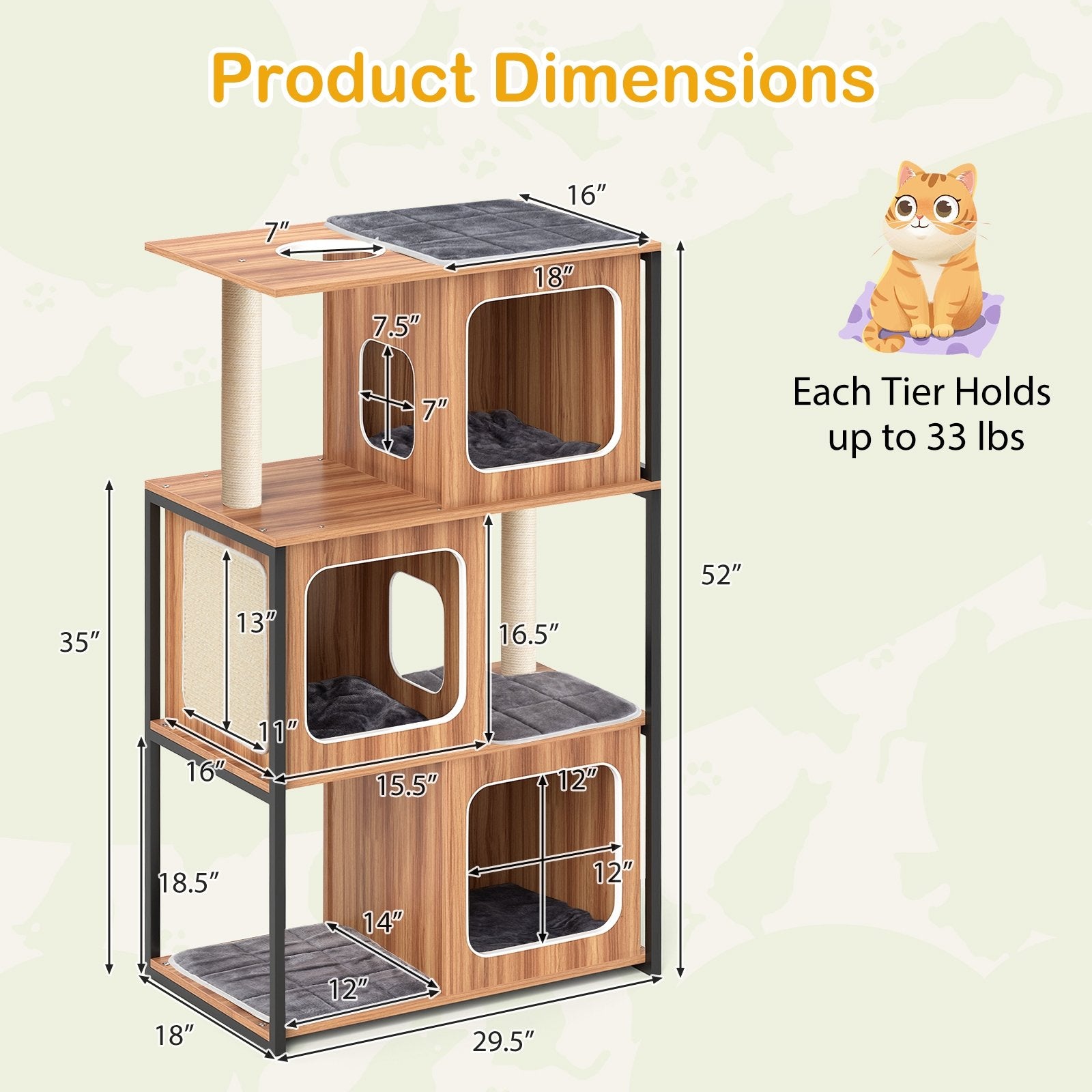 Modern Cat Tree Cat House with Metal Frame and Scratching Posts, Natural Cat Trees Condos & Scratchers at Gallery Canada