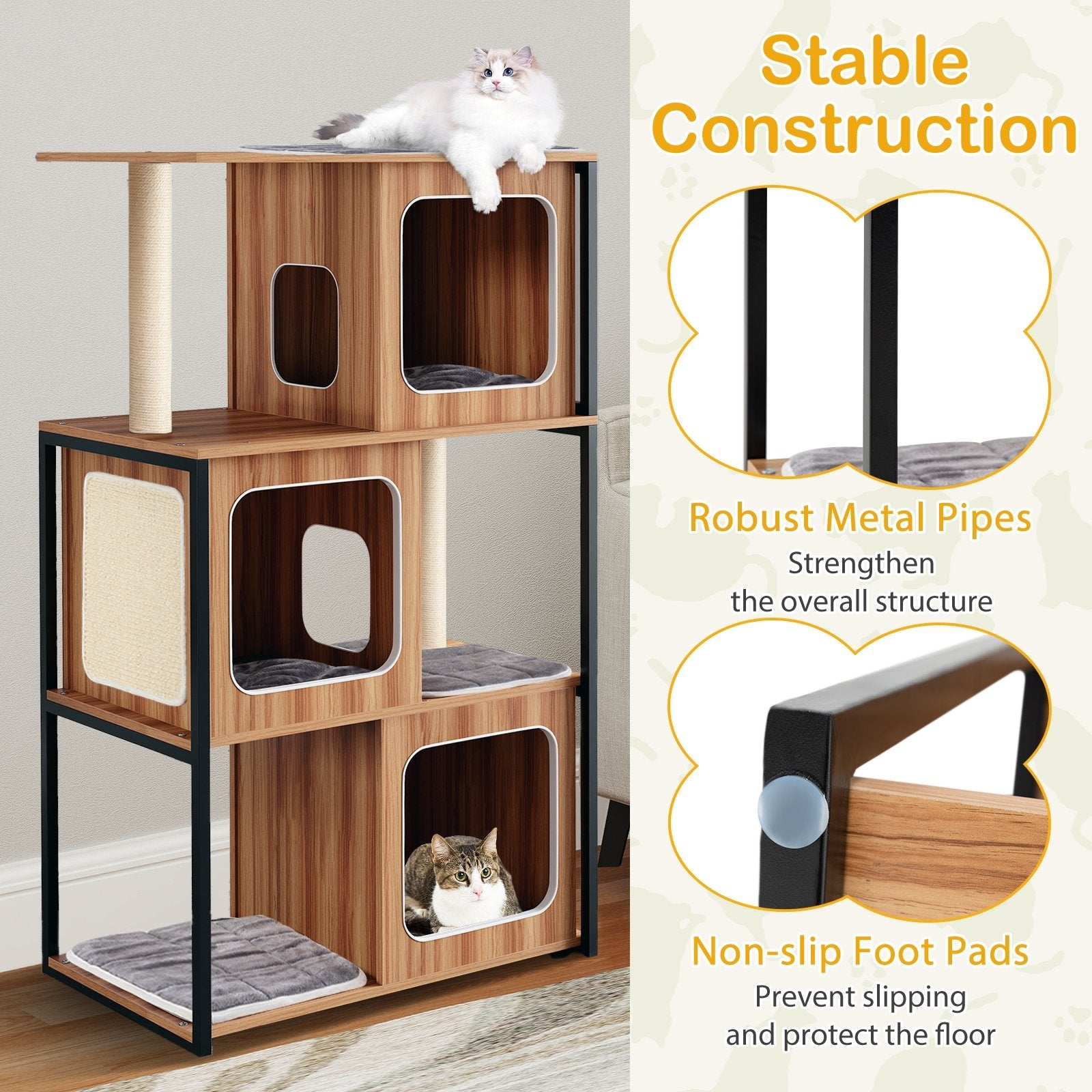 Modern Cat Tree Cat House with Metal Frame and Scratching Posts, Natural Cat Trees Condos & Scratchers at Gallery Canada