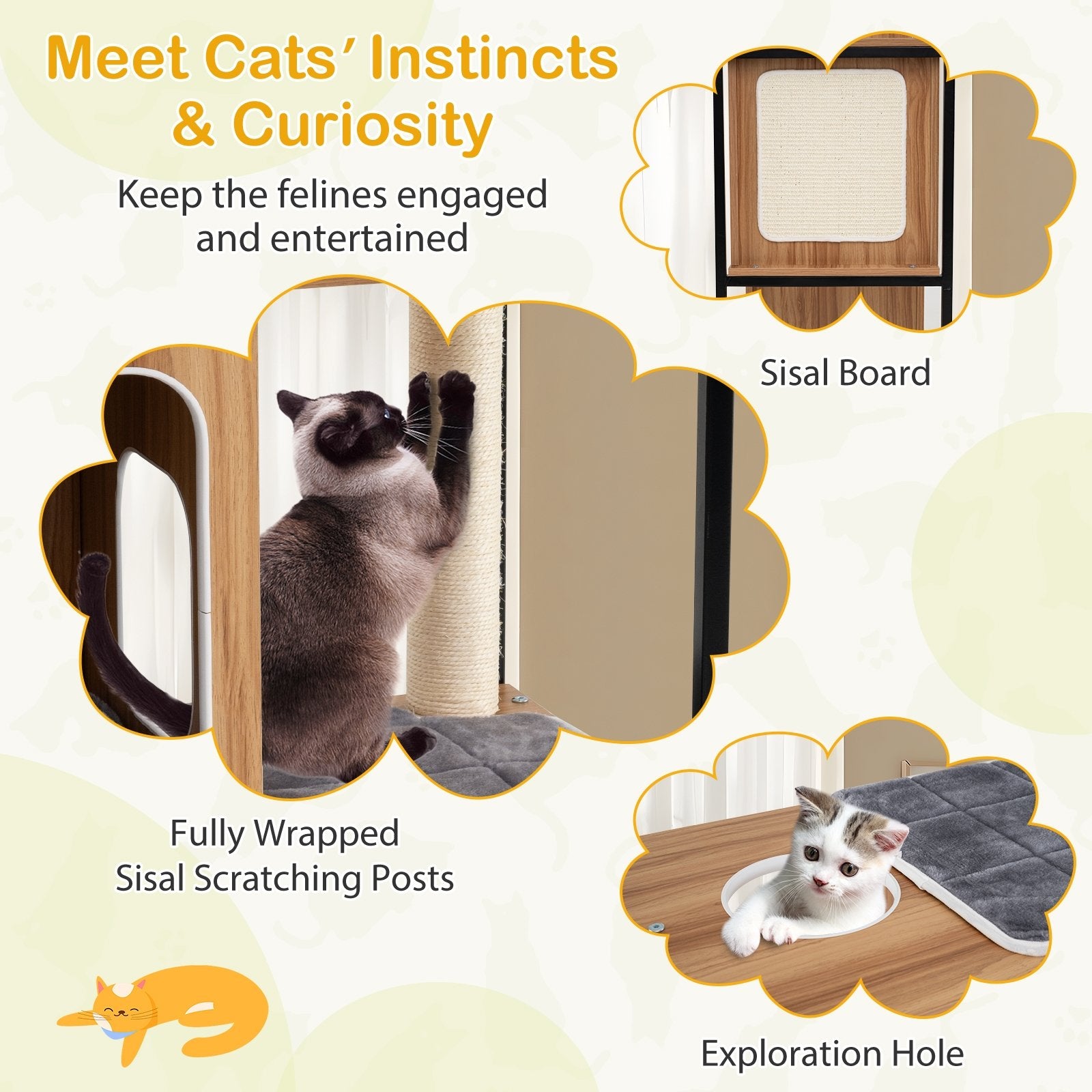 Modern Cat Tree Cat House with Metal Frame and Scratching Posts, Natural Cat Trees Condos & Scratchers at Gallery Canada