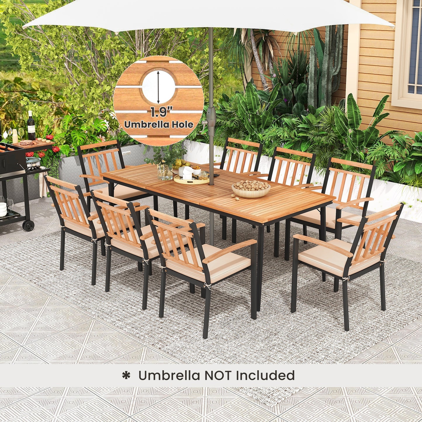 9-Piece Patio Dining Set with 8 Wooden Armchairs, Natural Patio Dining Sets   at Gallery Canada