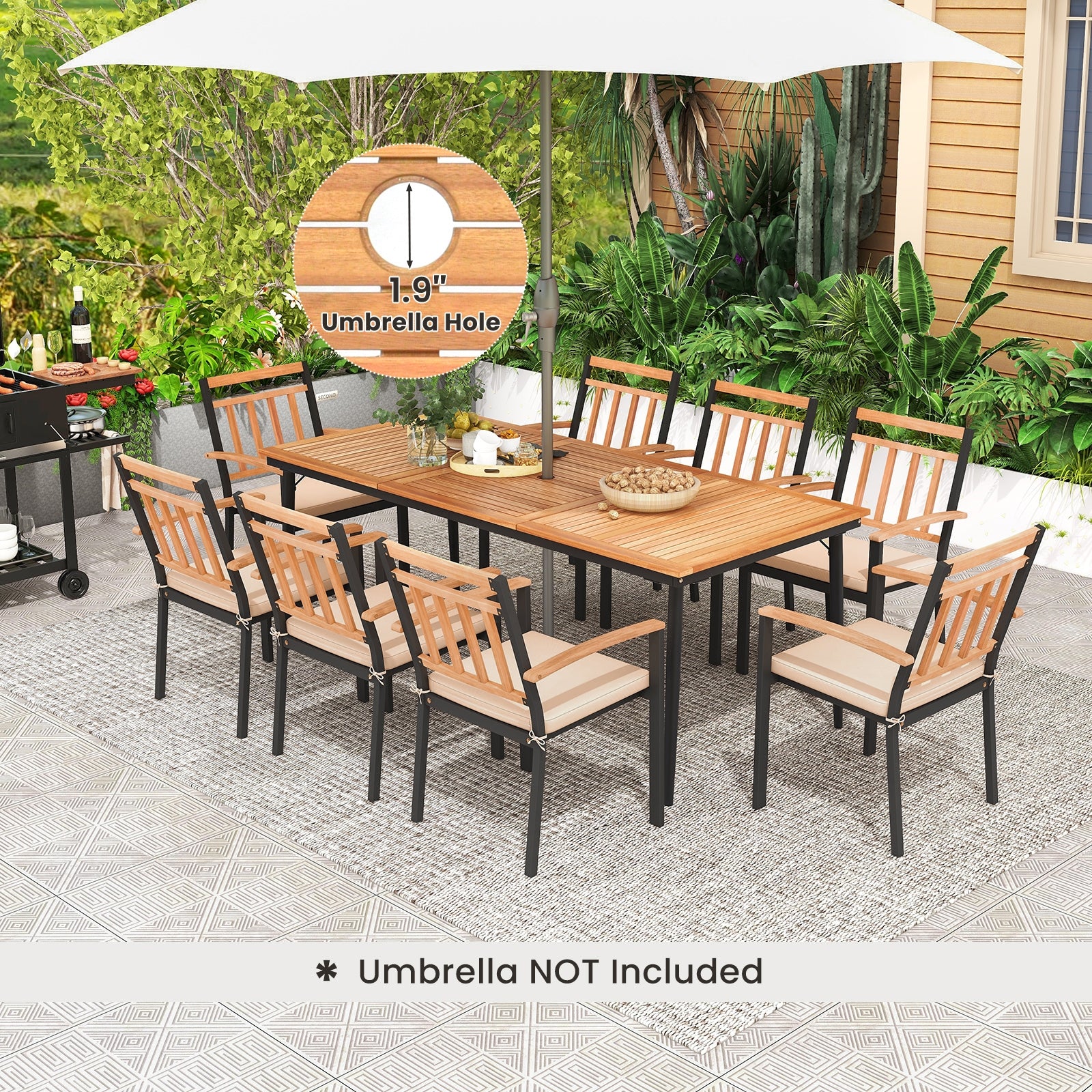 9-Piece Patio Dining Set with 8 Wooden Armchairs, Natural Patio Dining Sets   at Gallery Canada