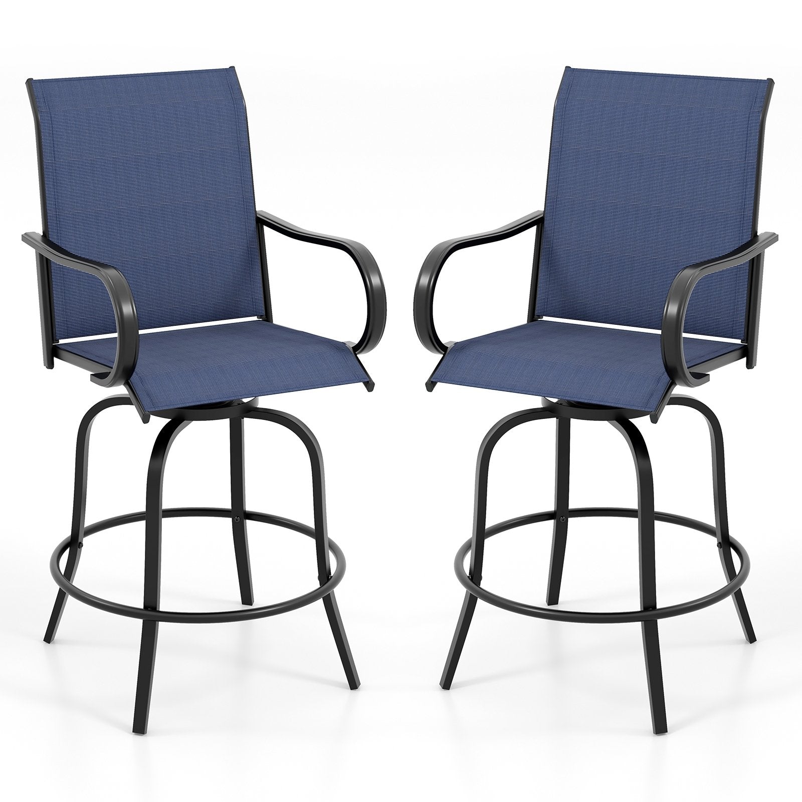 2 Pieces 360 Rotating Bar Stool Set with Armrests for Patio, Navy Patio Bar Furniture Navy  at Gallery Canada