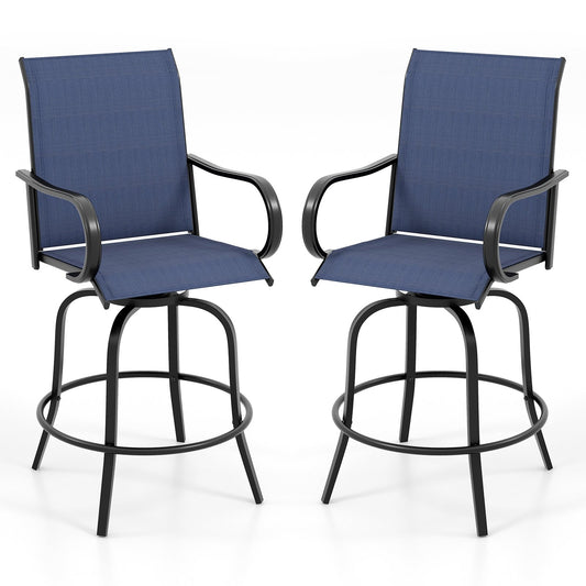 2 Pieces 360 Rotating Bar Stool Set with Armrests for Patio, Navy Patio Bar Furniture Navy  at Gallery Canada