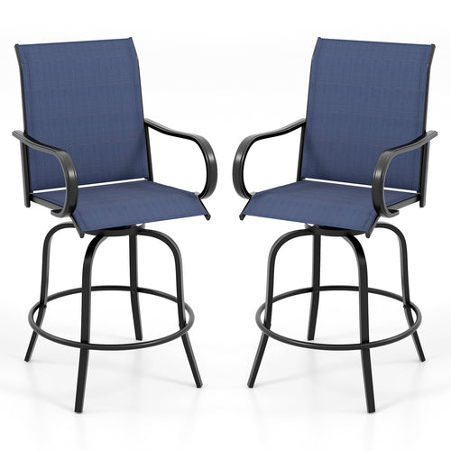 2 Pieces 360 Rotating Bar Stool Set with Armrests for Patio, Navy