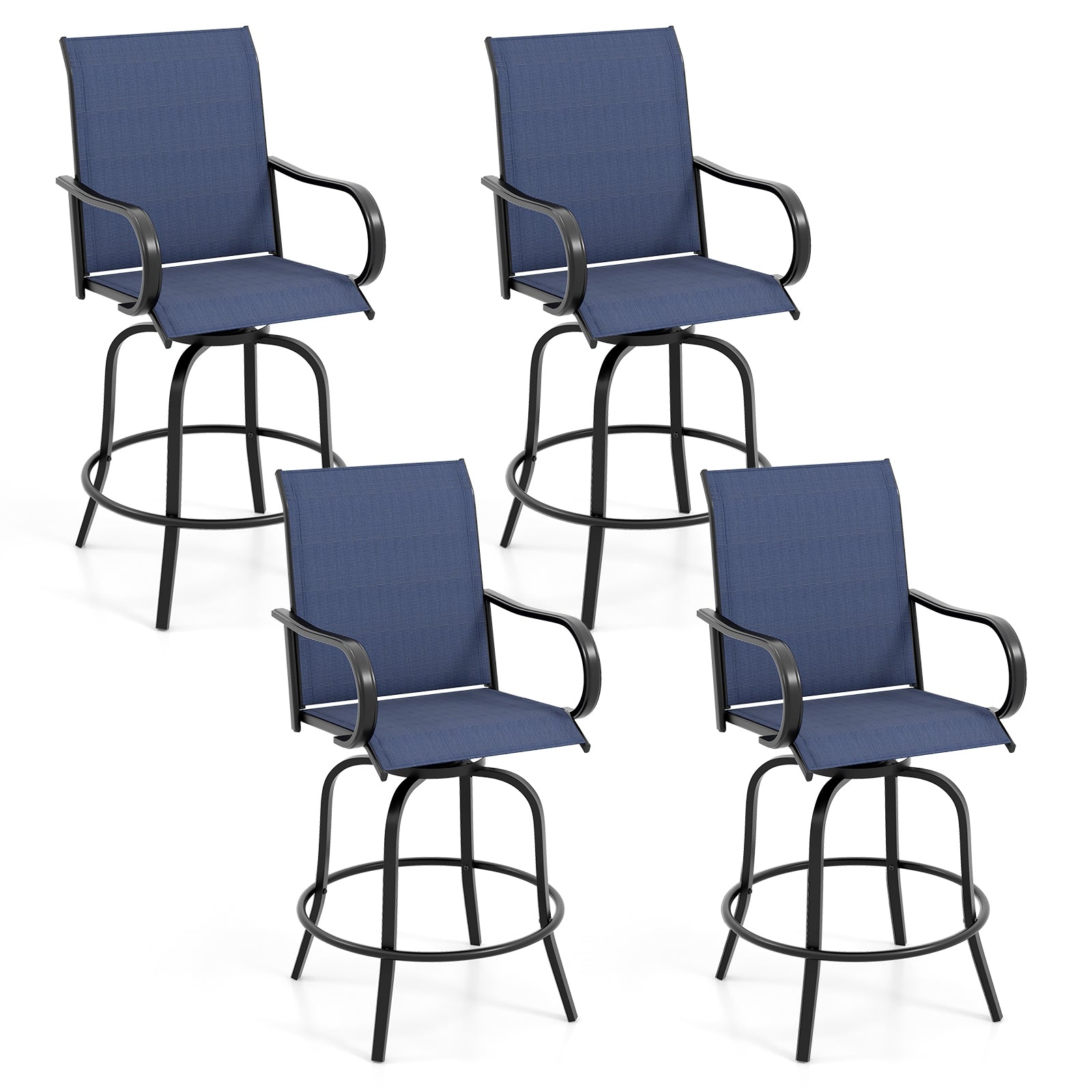 2 Pieces 360 Rotating Bar Stool Set with Armrests for Patio, Navy Patio Bar Furniture   at Gallery Canada