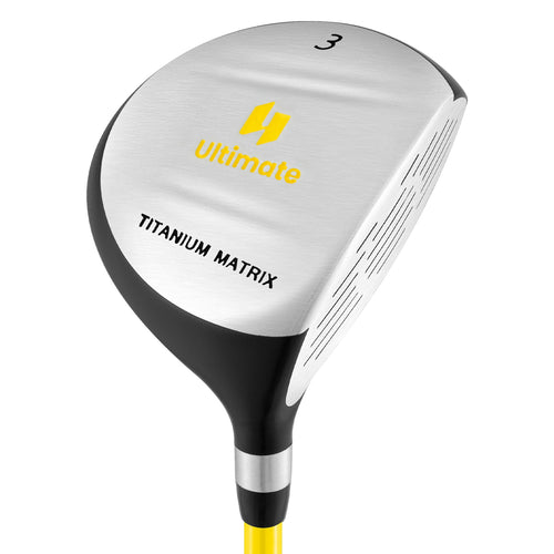34 Inch 165CC Junior #3 Fairway Wood Golf Club with Fiberglass Shaft for Kids Ages 8-10, Yellow