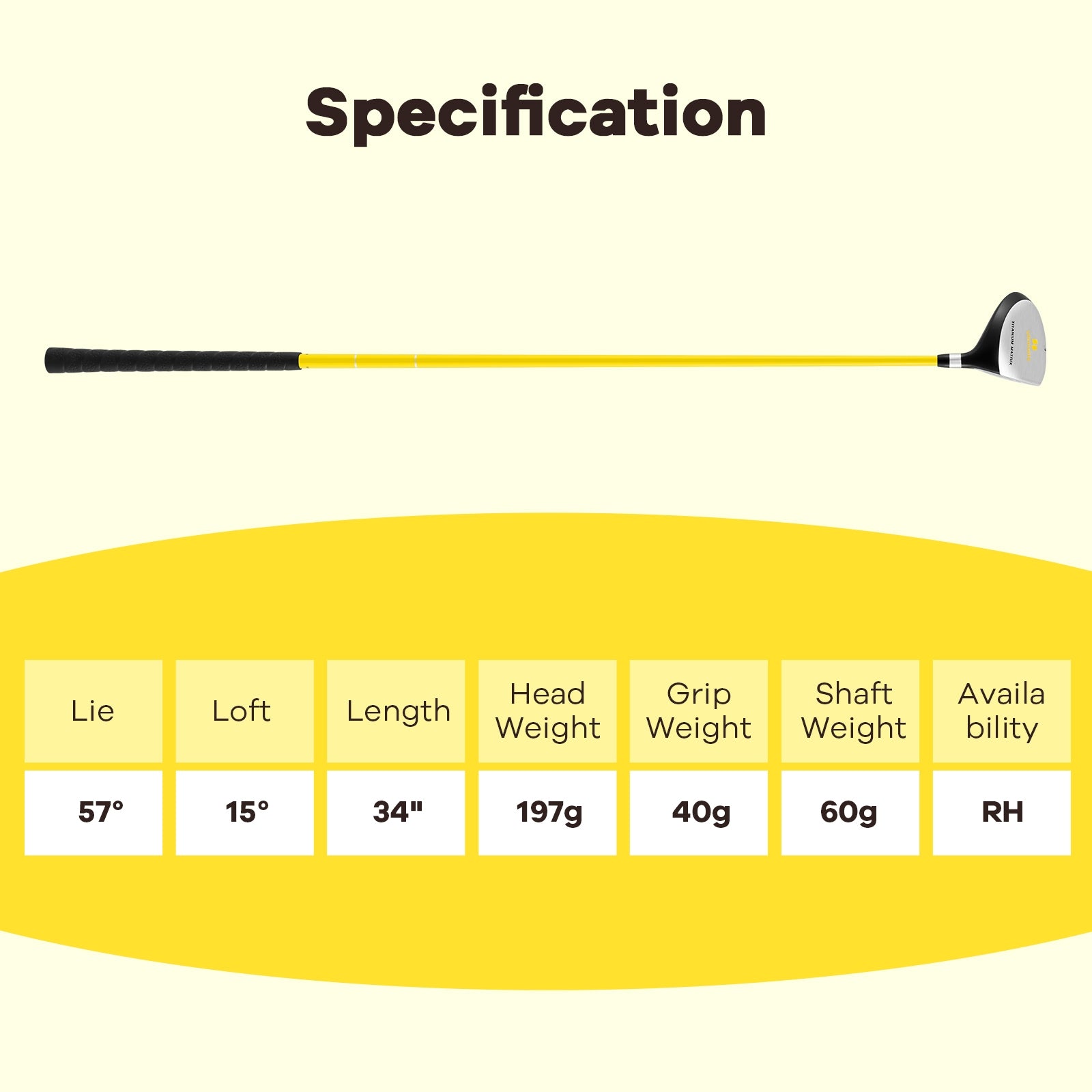 34 Inch 165CC Junior #3 Fairway Wood Golf Club with Fiberglass Shaft for Kids Ages 8-10, Yellow Golf at Gallery Canada