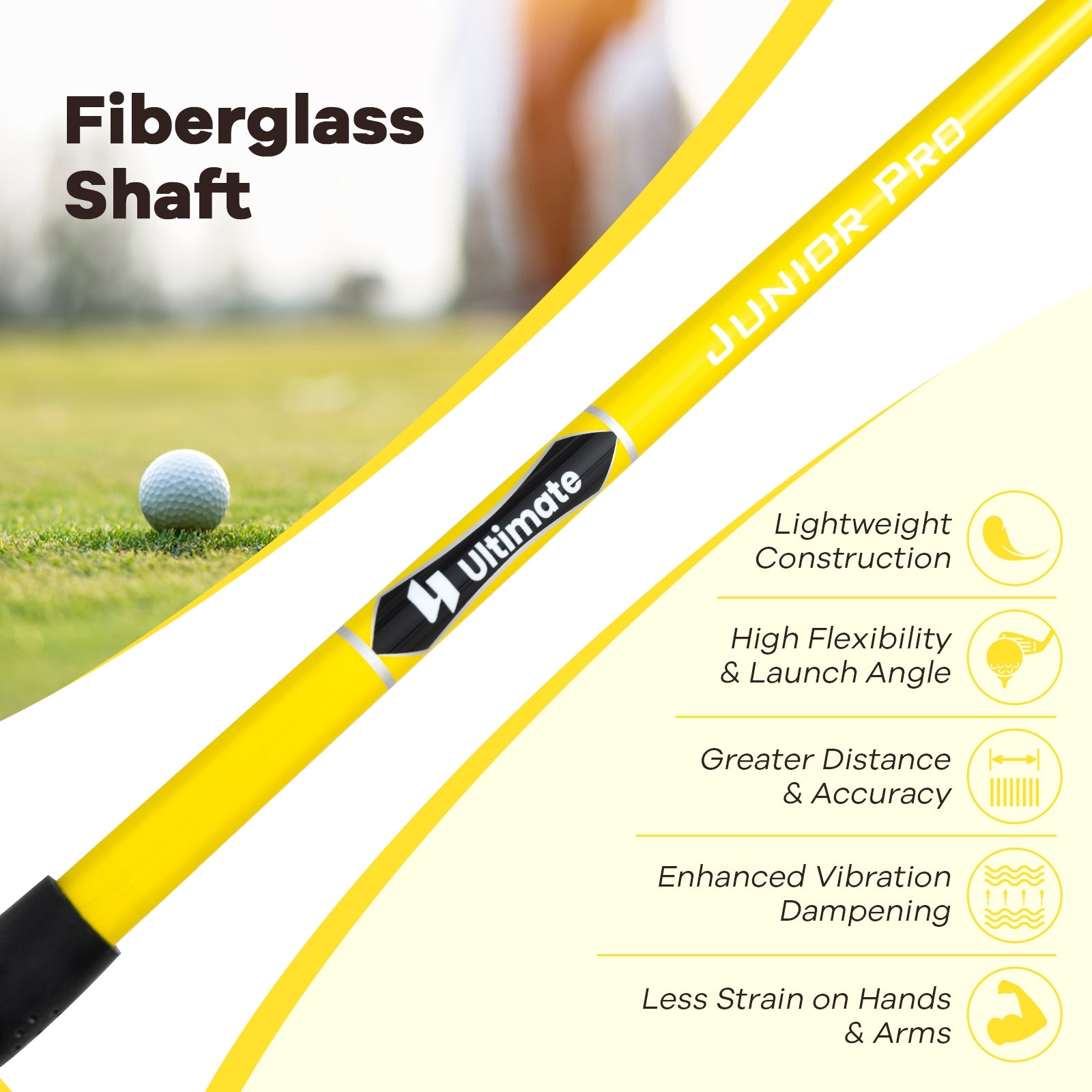 34 Inch 165CC Junior #3 Fairway Wood Golf Club with Fiberglass Shaft for Kids Ages 8-10, Yellow Golf at Gallery Canada