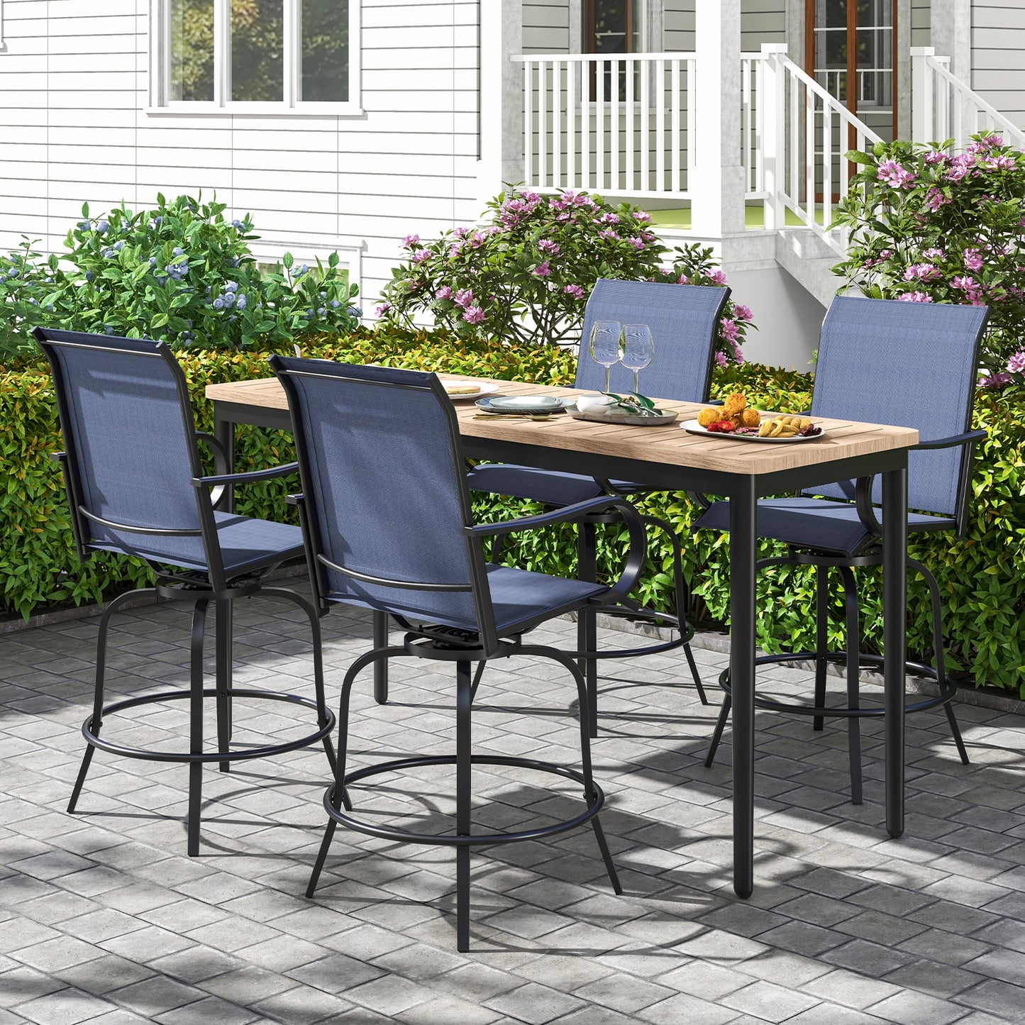 2 Pieces 360 Rotating Bar Stool Set with Armrests for Patio, Navy Patio Bar Furniture   at Gallery Canada