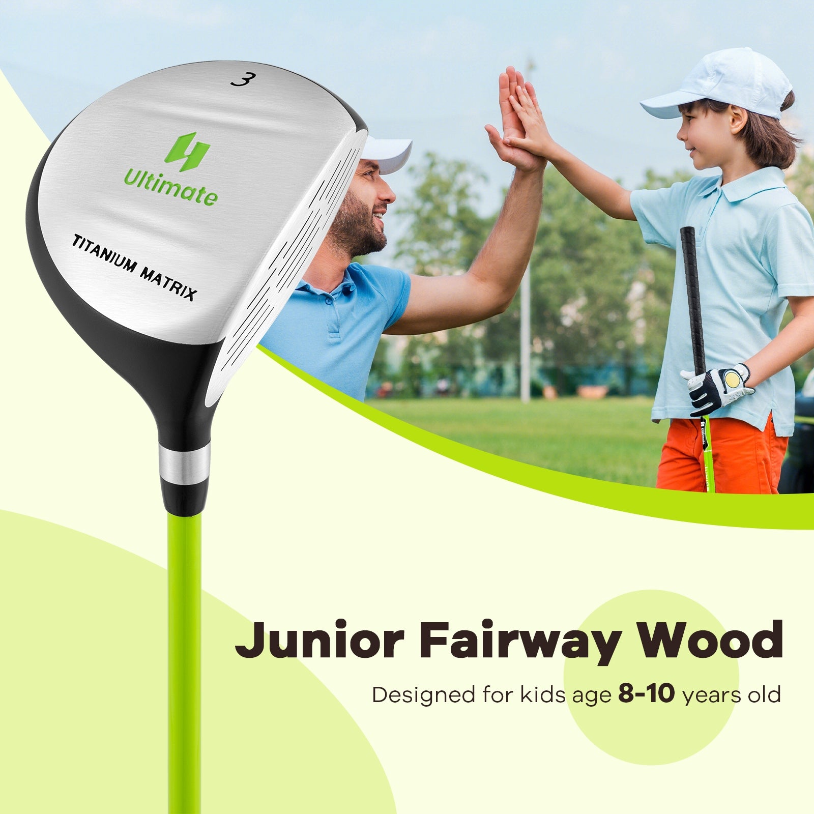 34 Inch 165CC Junior #3 Fairway Wood Golf Club with Fiberglass Shaft for Kids Ages 8-10, Green Golf at Gallery Canada