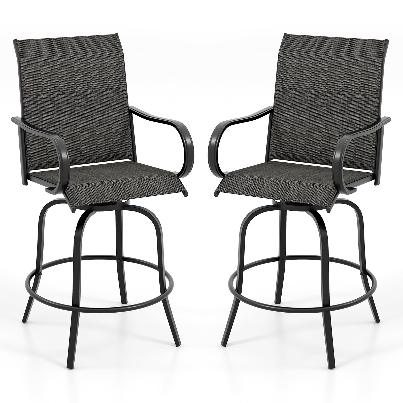 2 Pieces 360 Rotating Bar Stool Set with Armrests for Patio, Black Patio Bar Furniture Black  at Gallery Canada