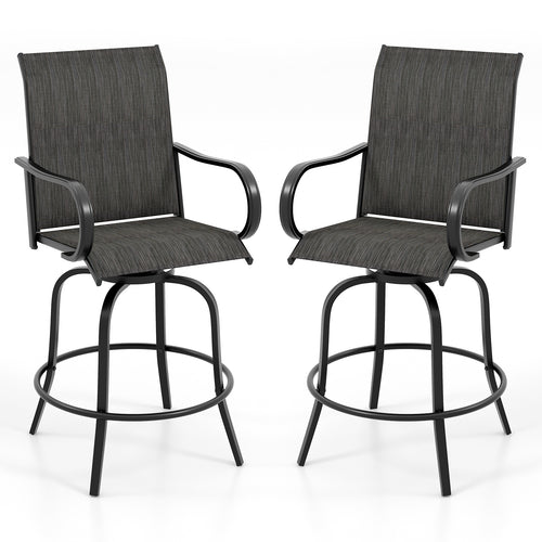 2 Pieces 360 Rotating Bar Stool Set with Armrests for Patio, Black