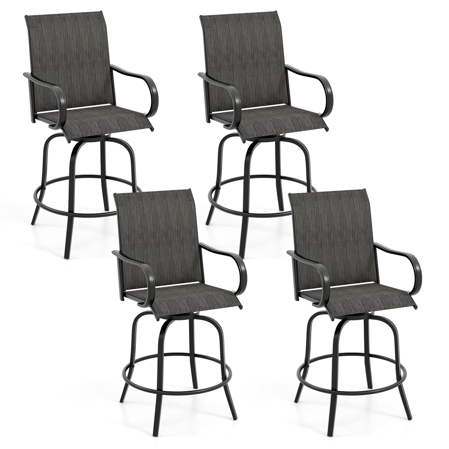 2 Pieces 360 Rotating Bar Stool Set with Armrests for Patio, Black Patio Bar Furniture   at Gallery Canada