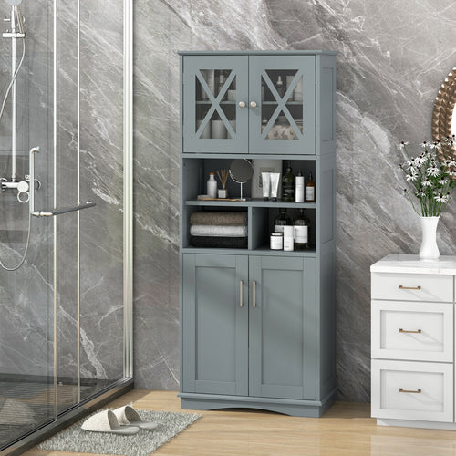 Tall Bathroom Cabinet Large Floor Storage Cabinet with Acrylic Doors and 3 Cubes, Gray