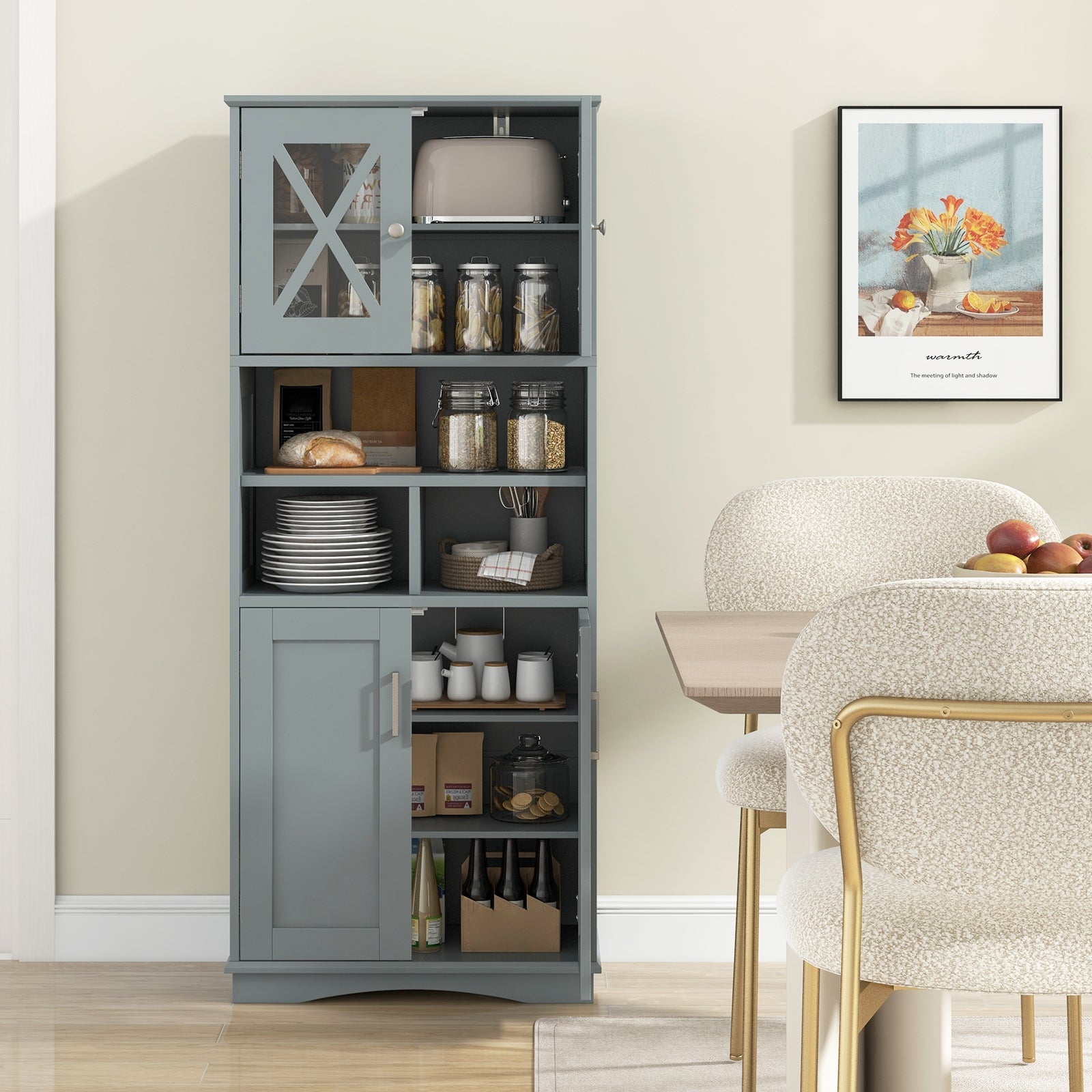 Tall Bathroom Cabinet Large Floor Storage Cabinet with Acrylic Doors and 3 Cubes, Gray Floor Cabinets at Gallery Canada