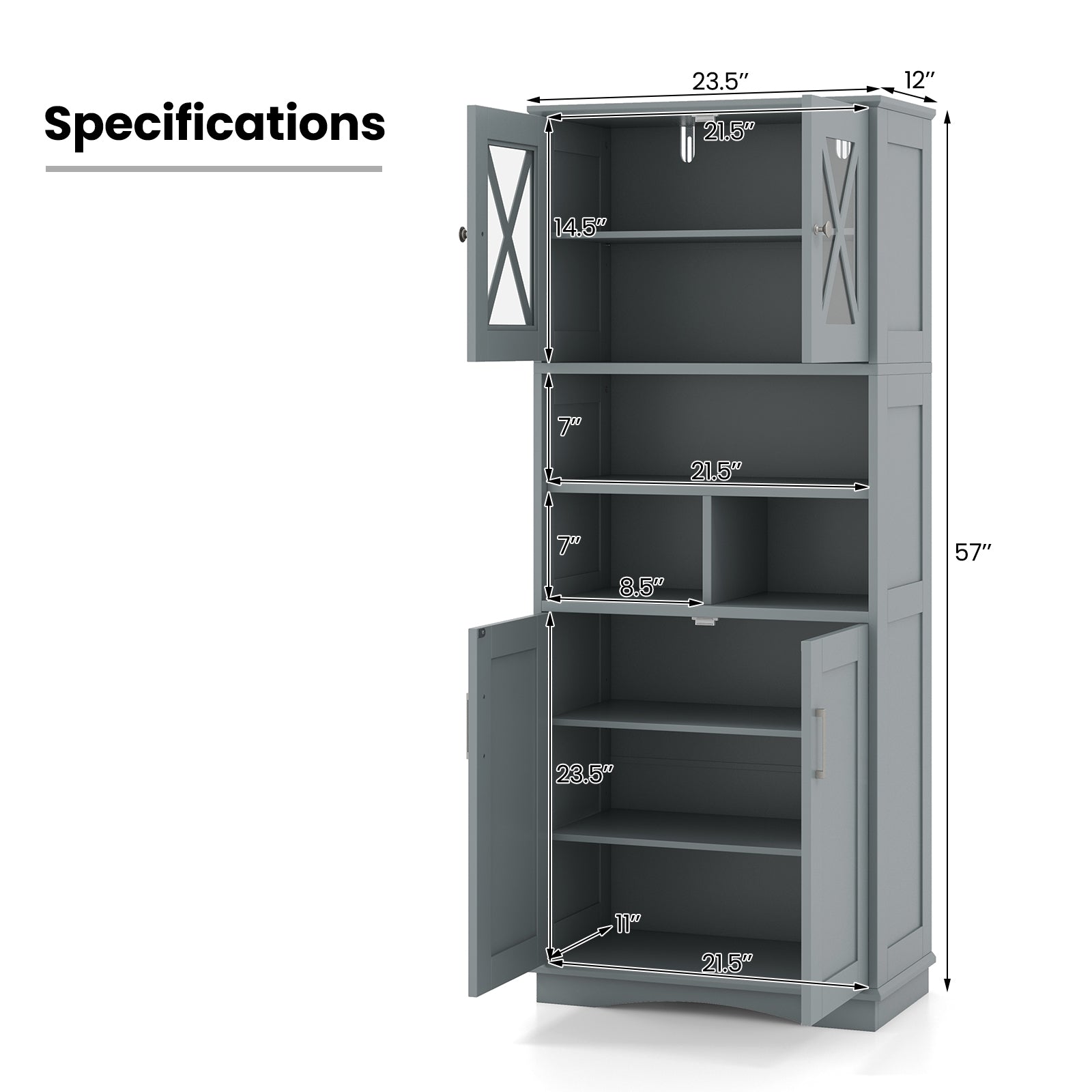 Tall Bathroom Cabinet Large Floor Storage Cabinet with Acrylic Doors and 3 Cubes, Gray Floor Cabinets at Gallery Canada
