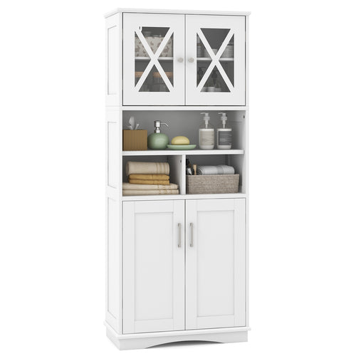 Tall Bathroom Cabinet Large Floor Storage Cabinet with Acrylic Doors and 3 Cubes, White