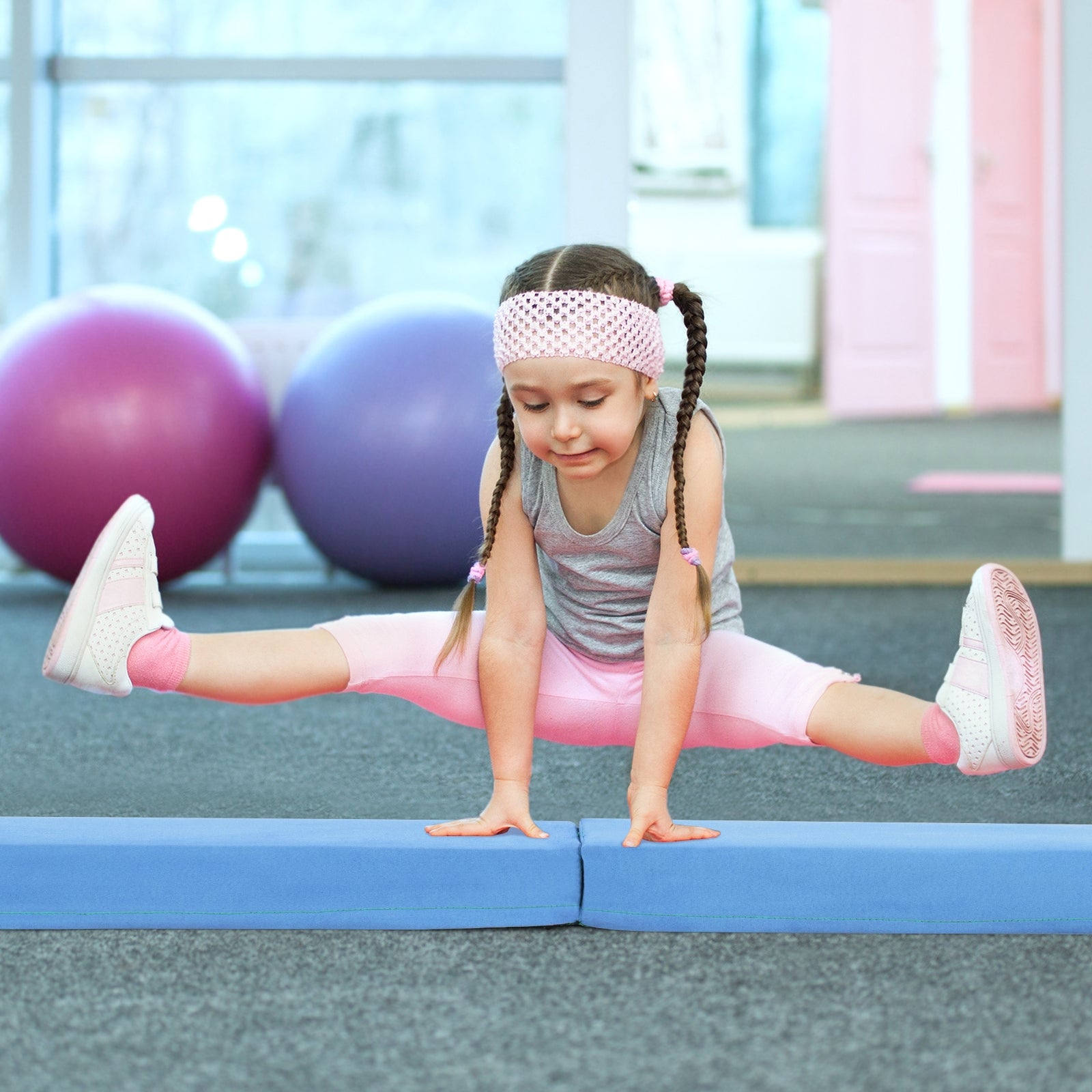 7 FT Folding Balance Beam with Removable Suede Cover and Non-slip Bottom, Navy Baby Gyms & Playmats at Gallery Canada