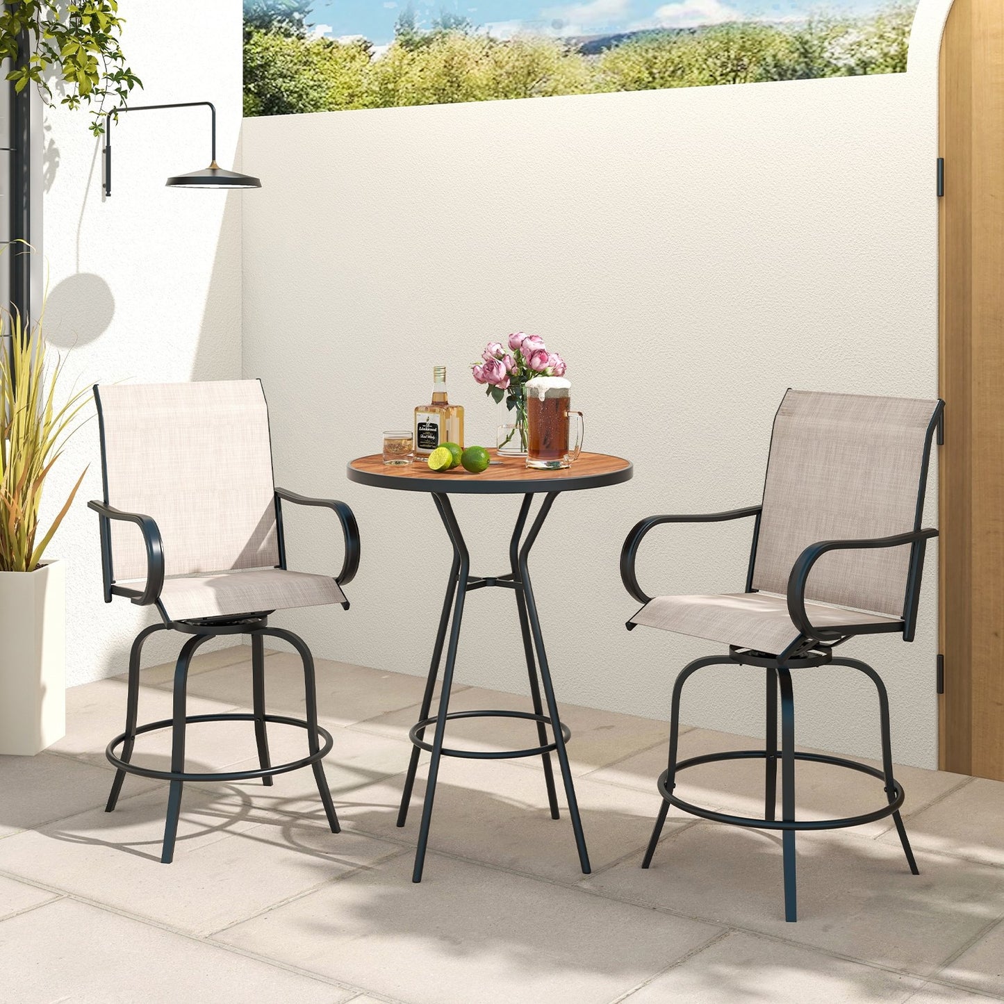 2 Pieces 360 Rotating Bar Stool Set with Armrests for Patio, Gray Patio Bar Furniture   at Gallery Canada