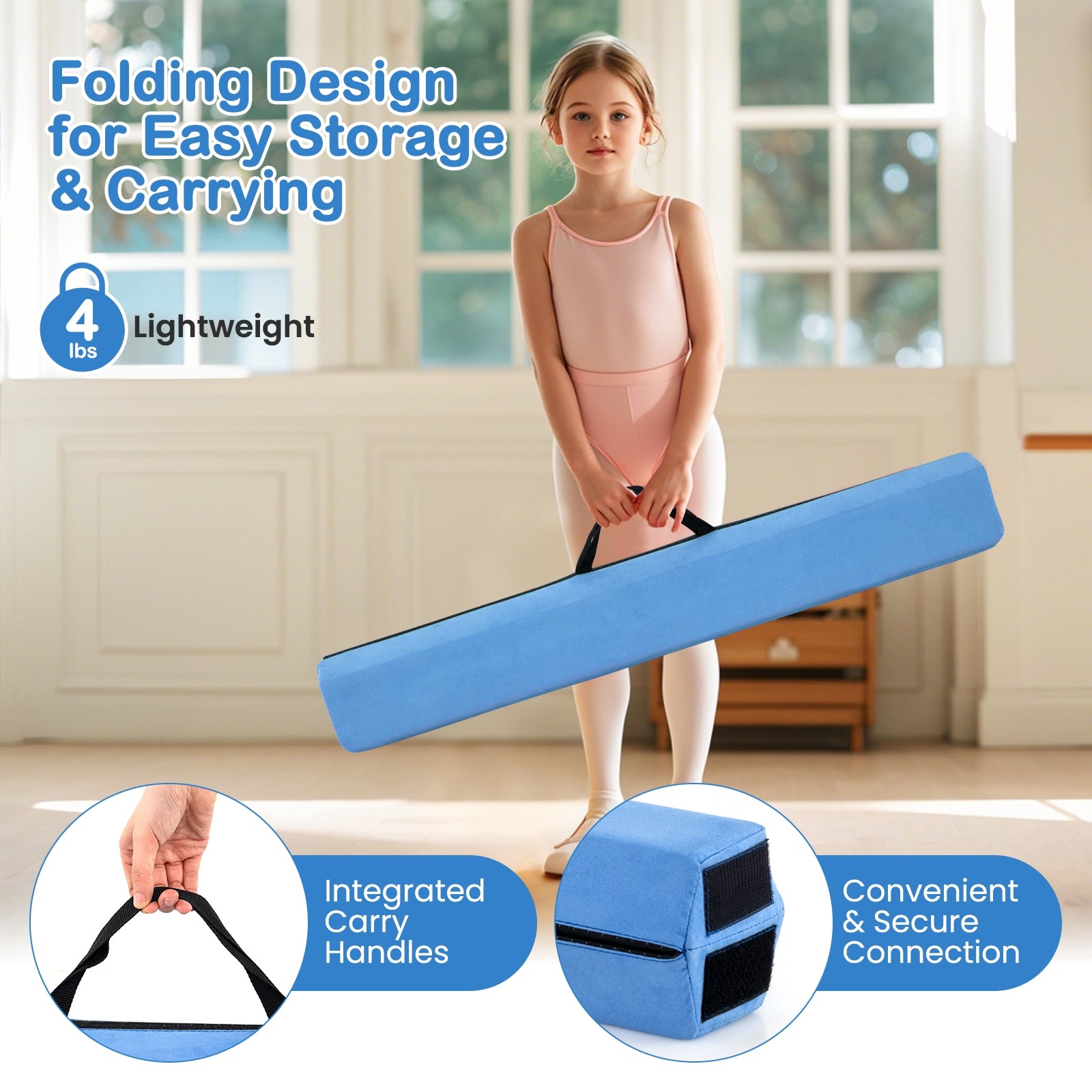 7 FT Folding Balance Beam with Removable Suede Cover and Non-slip Bottom, Navy Baby Gyms & Playmats at Gallery Canada