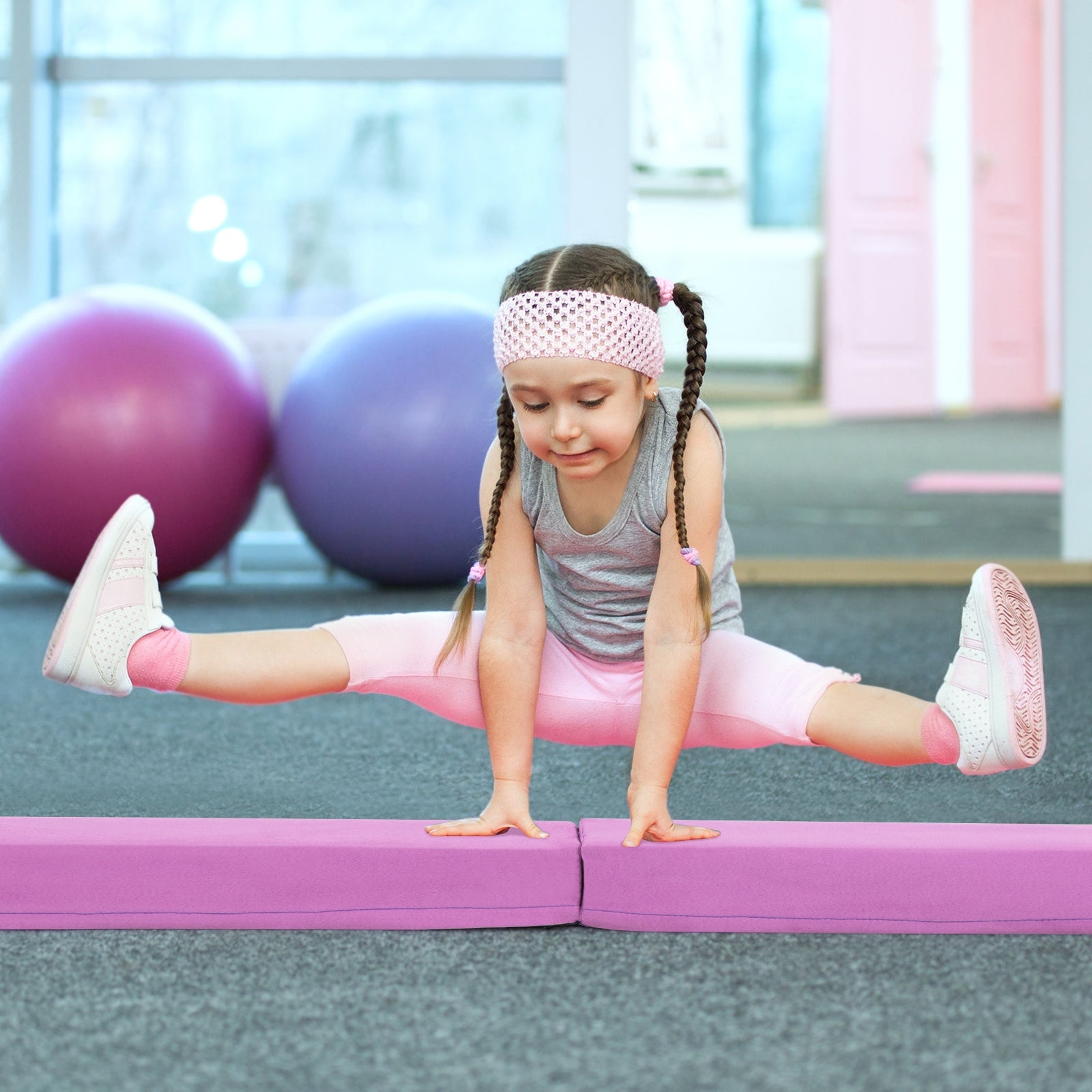 7 FT Folding Balance Beam with Removable Suede Cover and Non-slip Bottom, Purple Baby Gyms & Playmats at Gallery Canada