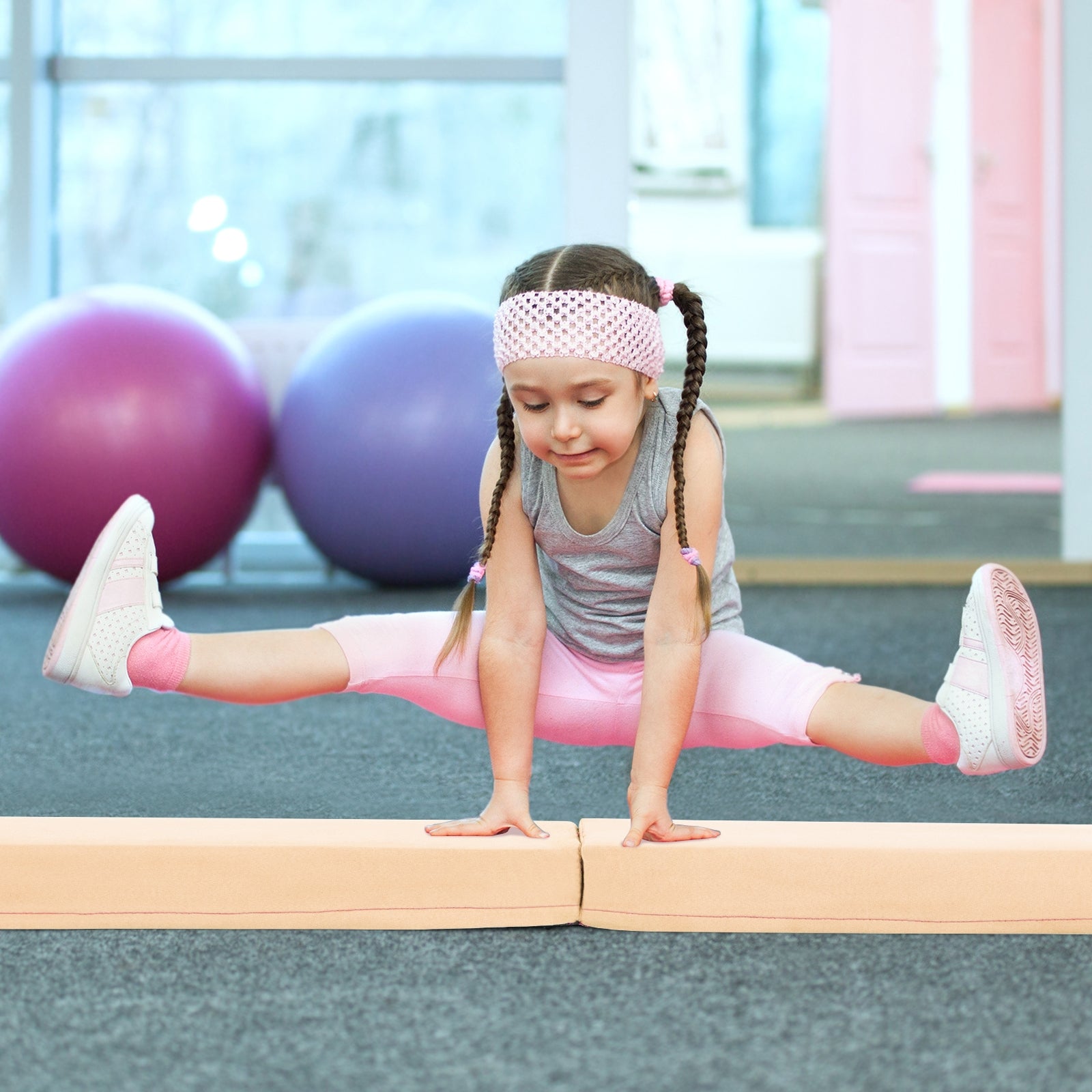 7 FT Folding Balance Beam with Removable Suede Cover and Non-slip Bottom, Khaki Baby Gyms & Playmats at Gallery Canada