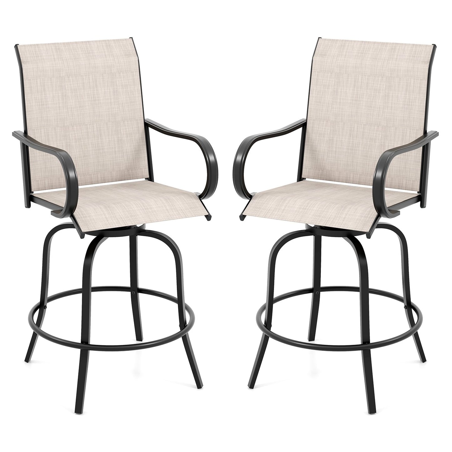 2 Pieces 360 Rotating Bar Stool Set with Armrests for Patio, Gray Patio Bar Furniture Gray  at Gallery Canada