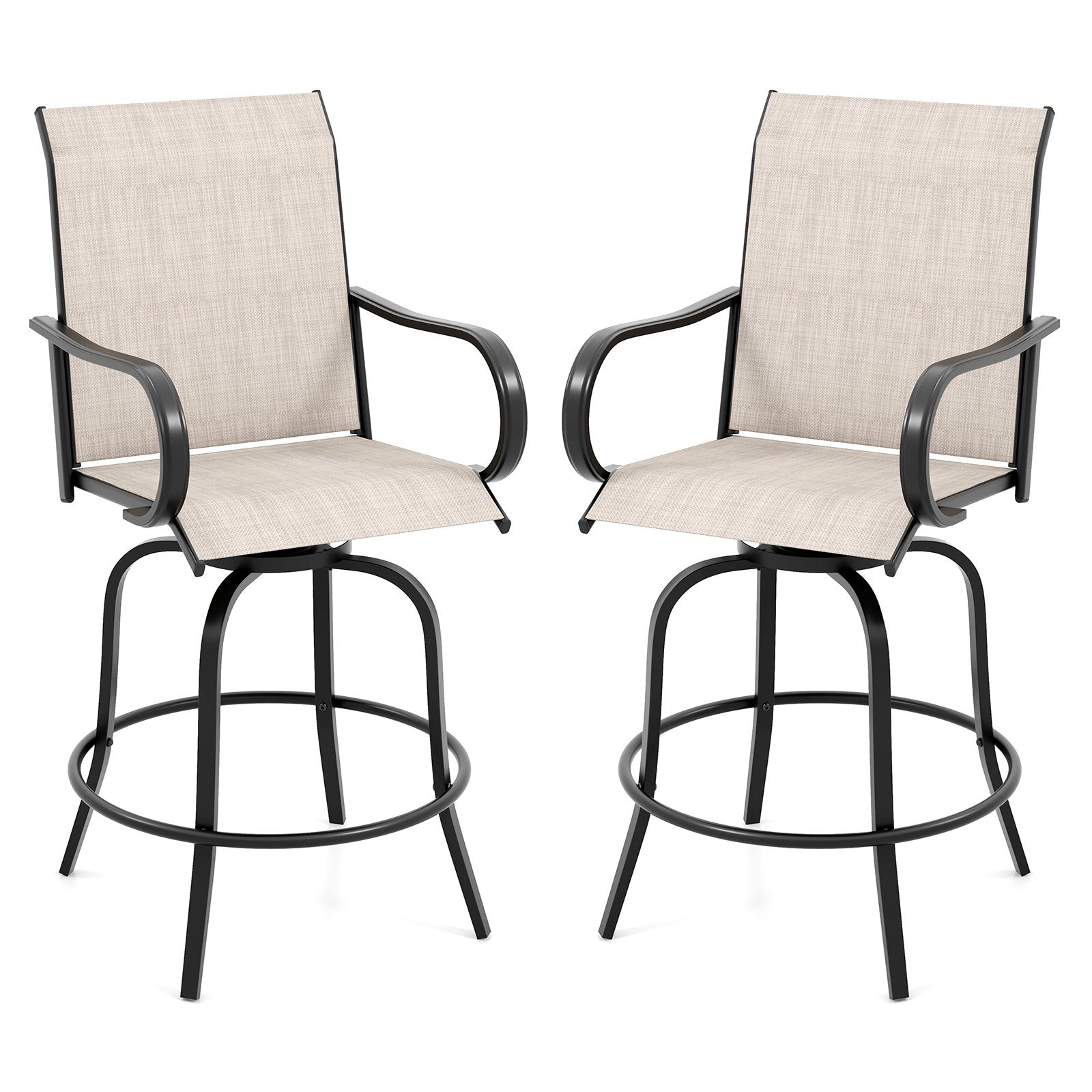 2 Pieces 360 Rotating Bar Stool Set with Armrests for Patio, Gray Patio Bar Furniture Gray  at Gallery Canada